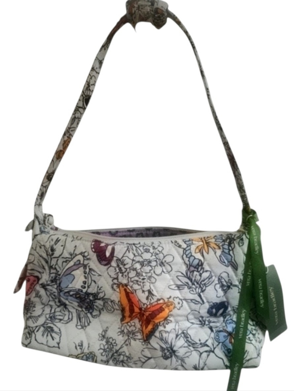 Vera Bradley White Butterfly Print Shoulder Bag with Multicolor Accents